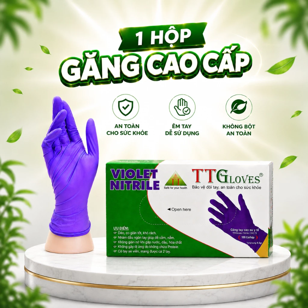  Găng Tay Cao Su Y Tế TTGLOVES Không Bột Nitrile Màu Tím Siêu Bền Đẹp 4.5gr (Hộp 100 Chiếc) 