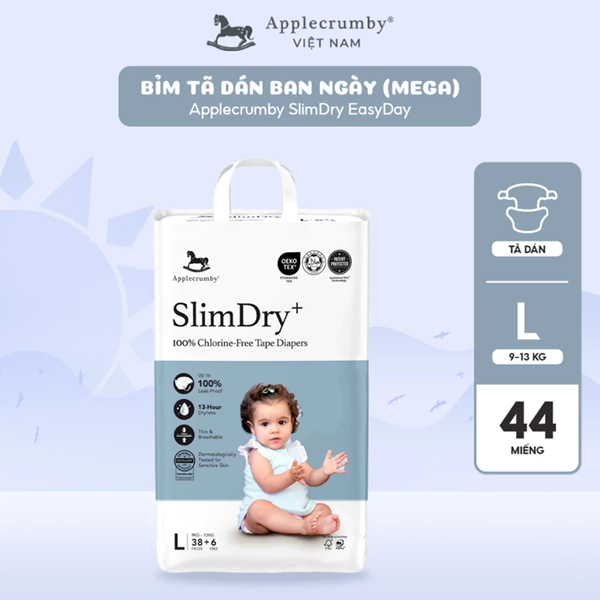  Bỉm tã dán ngày Applecrumby Slimdry Easyday Tape size NB - XL thoải mái và êm ái cho bé 