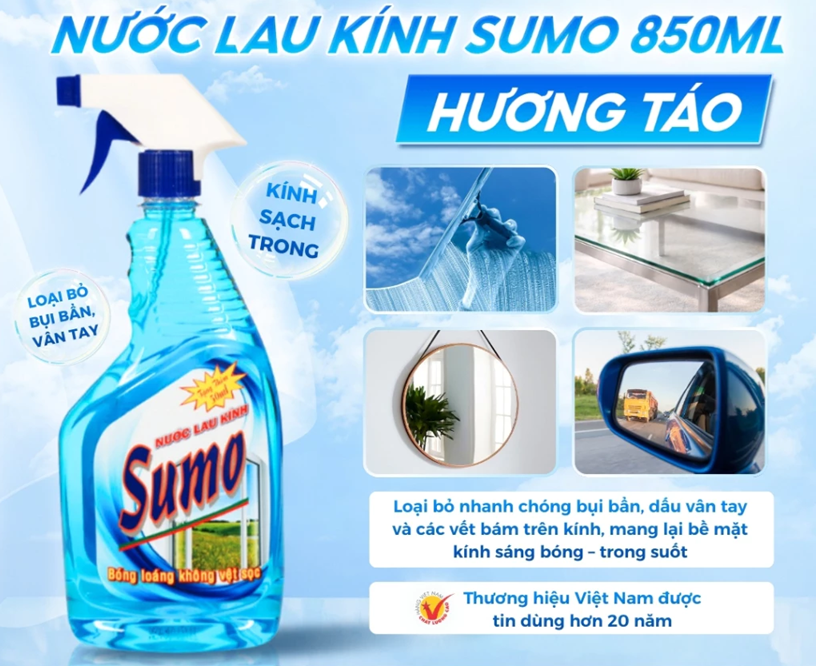  Nước Lau Kính Sumo 850ml 4 Mùi Hương tự chọn Lau Kính Ô Tô Lau Kính Bàn Ăn Lau Kính Hồ Cá 