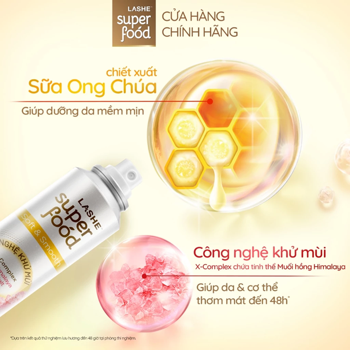 Xịt Khử Mùi LASHE SUPERFOOD Dưỡng Sáng Da / Se Khít Lỗ Chân Lông / Dưỡng Da Mềm Mịn 140ML 