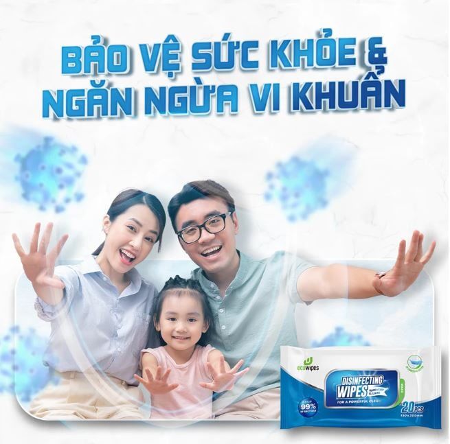  Khăn ướt diệt khuẩn EcoWipes 60 tờ hương chanh sả 