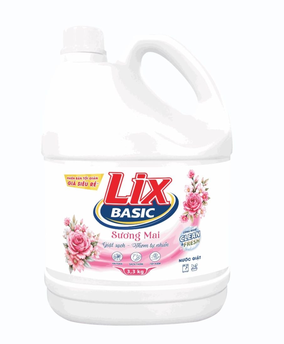  Nước giặt Lix Basic hương Sương mai túi 3.1kg - can 3.3kg 