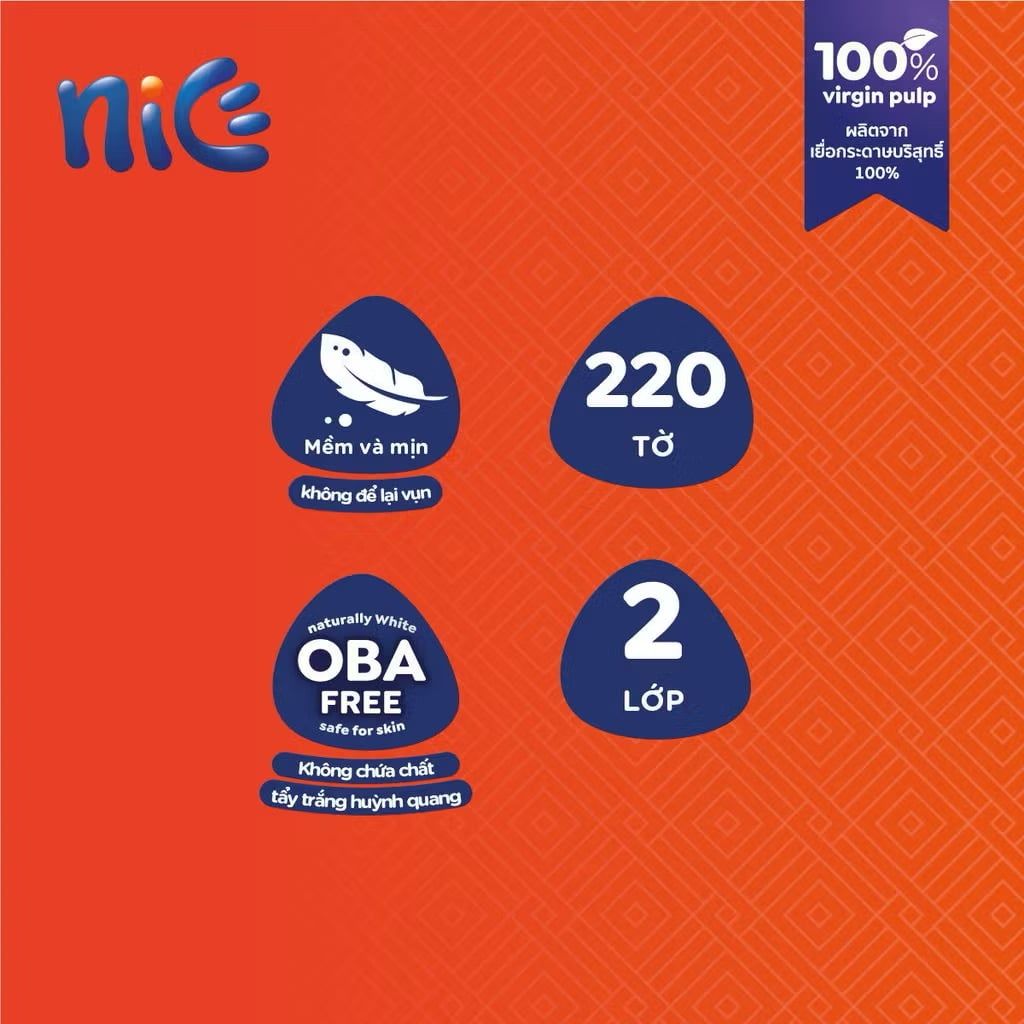  [Gói 220 Tờ] Khăn Giấy Lau Mặt NICE Mềm Mại Không Kích Ứng An Toàn Cho Da Nhạy Cảm (2 Lớp) 