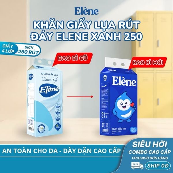  Khăn Giấy Lụa Rút Đáy Elene 250 Lần Rút 4 Lớp Mềm Mịn, Tiện Lợi, An Toàn (Giấy rút cỡ nhỏ) 