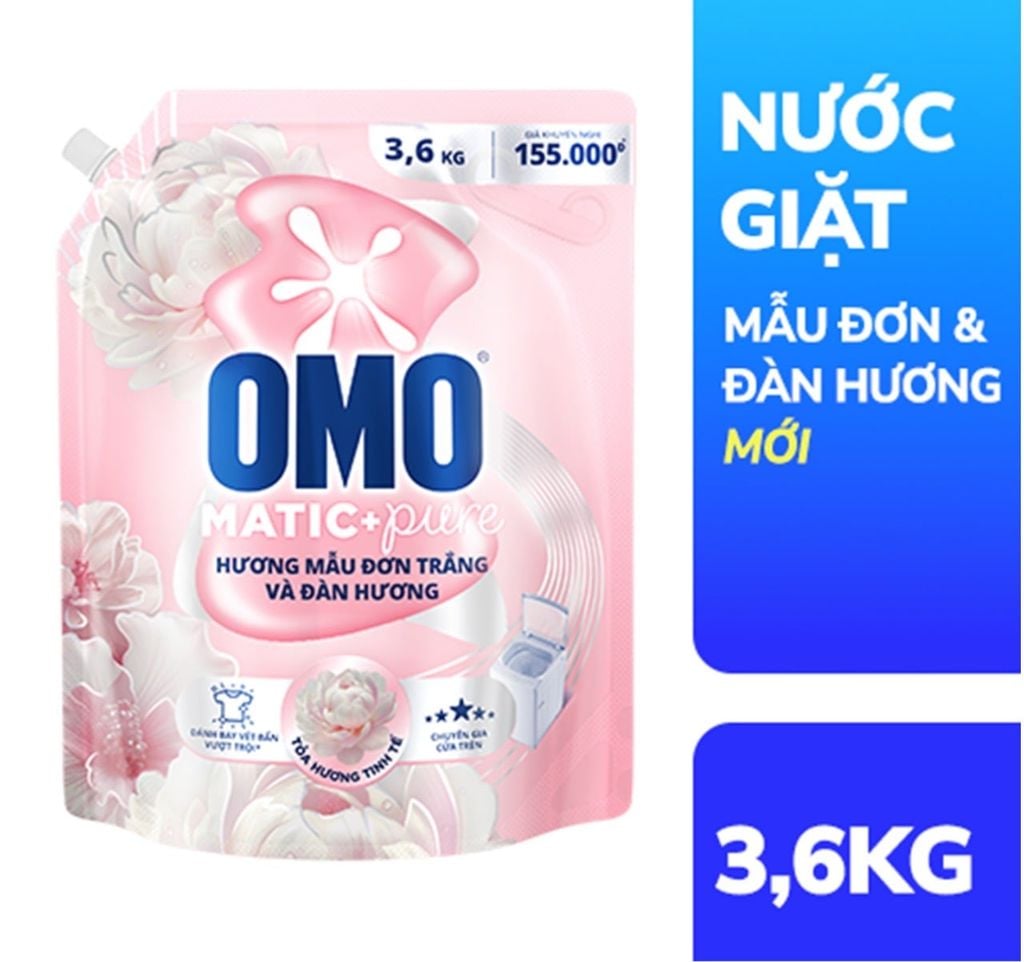  Nước giặt Omo cửa trên hương mẫu đơn & đàn hương 3.6 kg 