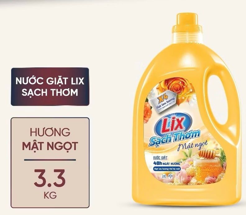  Nước giặt Lix sạch thơm hương mật ngọt/ rạng rỡ/ quyến rũ/ thanh khiết CHAI 3.3KG sạch nhanh vết bẩn 