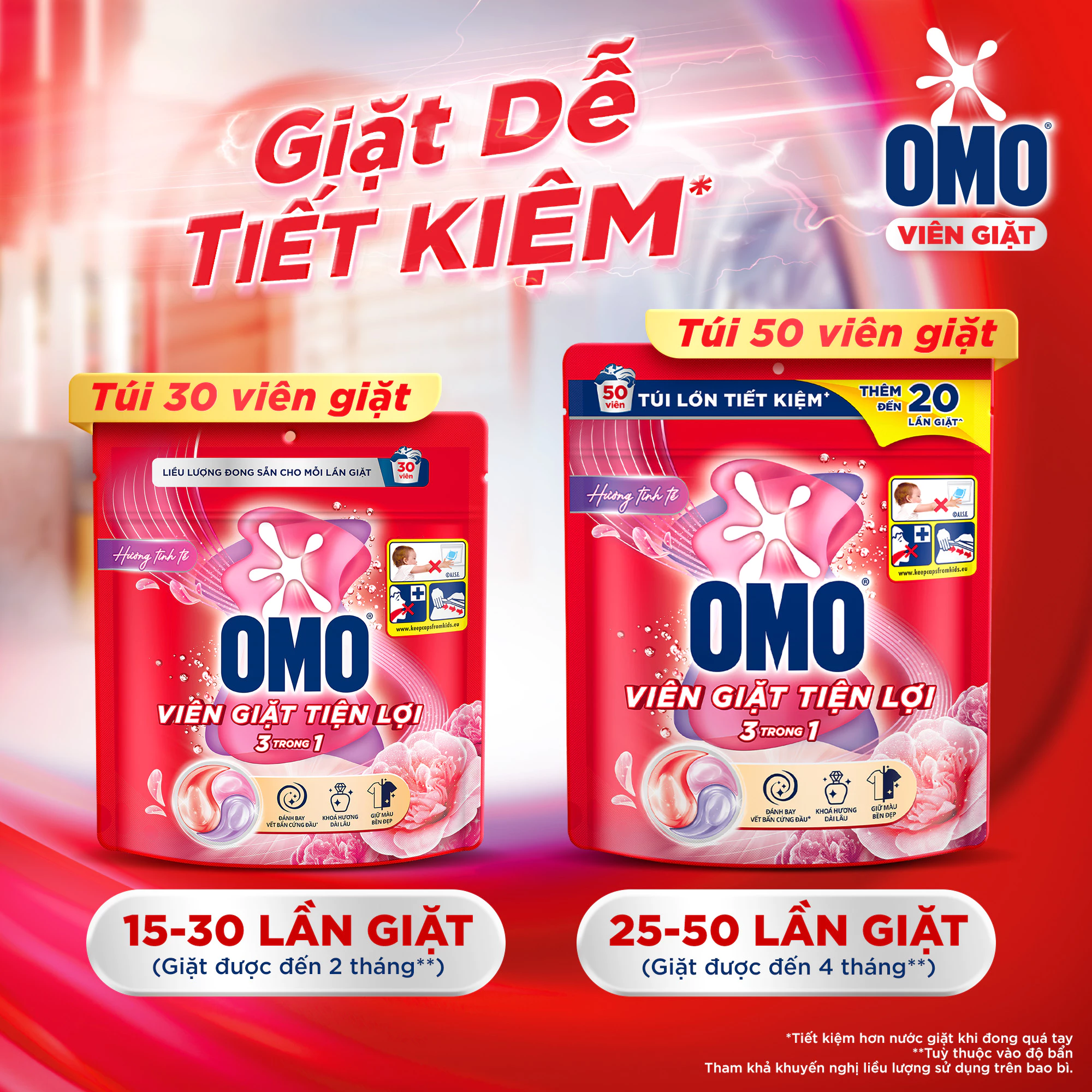  Túi viên giặt tiện lợi OMO 3 trong 1 (30 - 50viên/ túi) 