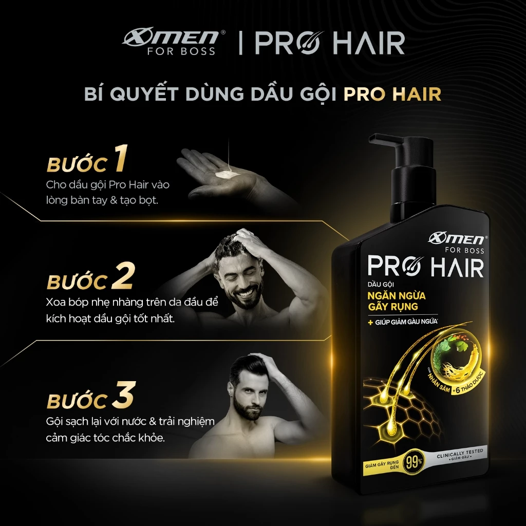  Dầu gội Thảo Dược X-Men For Boss Pro Hair 350g Nuôi Dưỡng Da Đầu Từ Gốc, Sạch Gàu và Giảm Gãy Rụng 