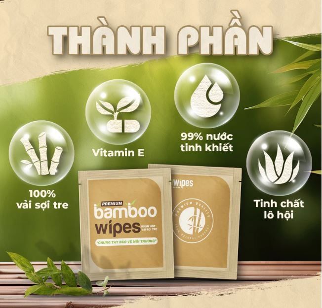  Túi 50 gói khăn ướt vải sợi tre kháng khuẩn EcoBamboo gói 1 tờ không mùi 