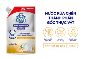  Túi Nước Rửa Chén Bát Gốc Thực Vật EZ CLEAN 1,2kg - Sạch nhanh dầu mỡ, mùi tanh, dịu nhẹ cho da tay 
