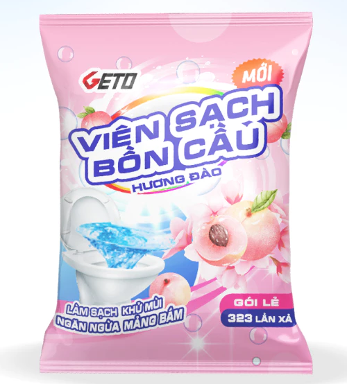  Viên Sạch Bồn Cầu Geto Hương Đào viên thả bồn cầu tẩy sạch mảng bám, khử mùi diệt vi khuẩn 50G/gói 