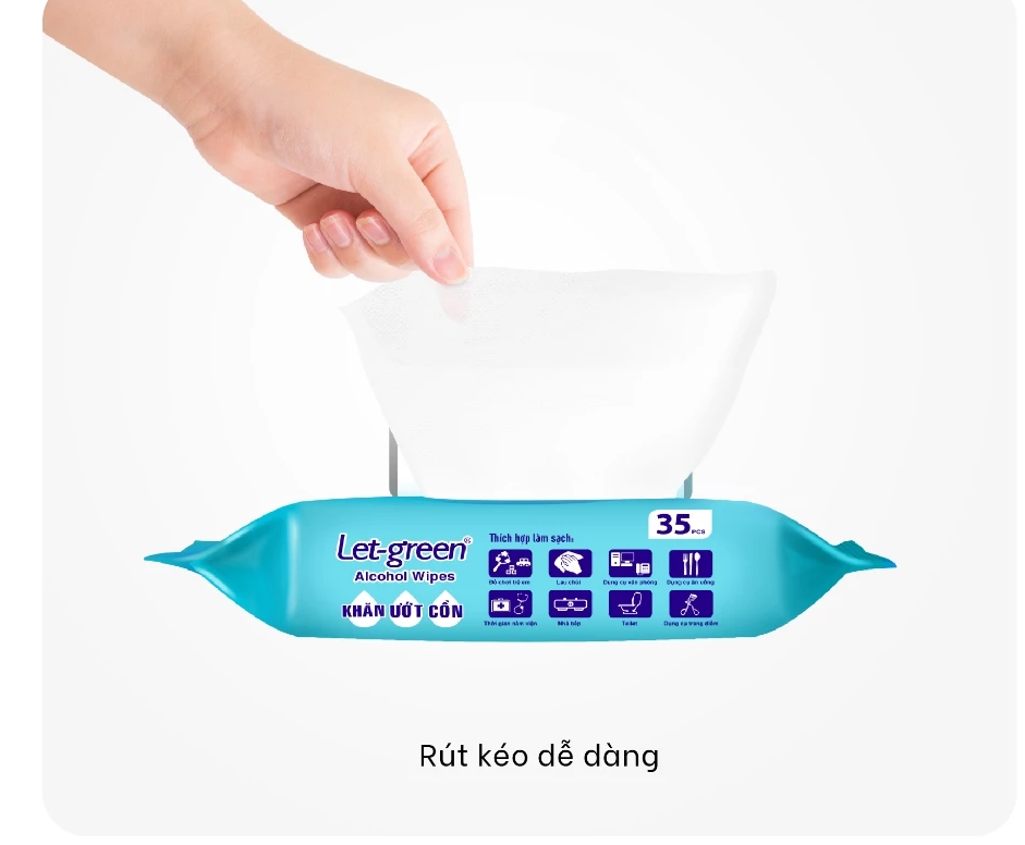  Khăn Ướt Cồn LET-GREEN 35 Miếng/Bao 