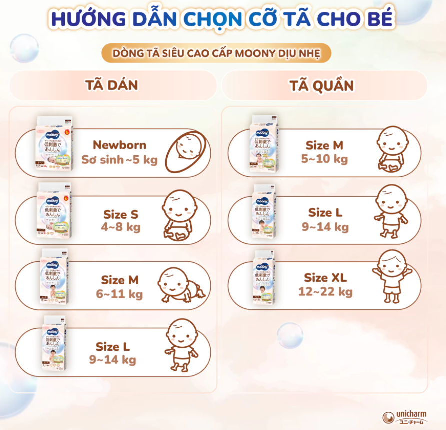  Tã quần Moony Dịu Nhẹ siêu cao cấp M46/L36/Xl32 