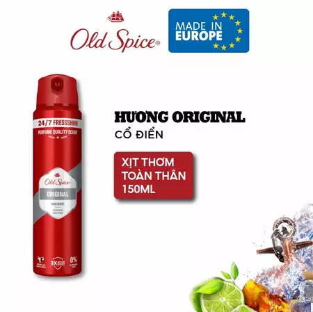  Xịt thơm khử mùi OLD SPICE toàn thân, ngăn ố vàng áo, hương nước hoa đẳng cấp 150ml - Châu Âu 