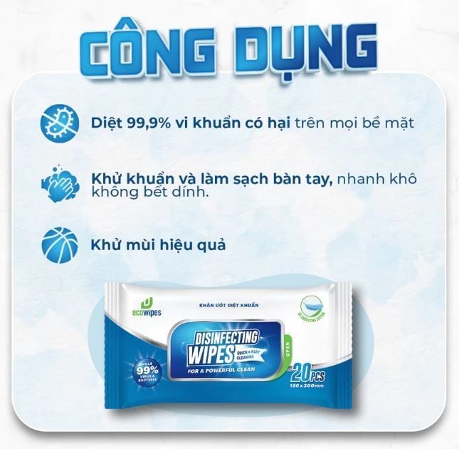  Khăn ướt diệt khuẩn EcoWipes 60 tờ hương chanh sả 