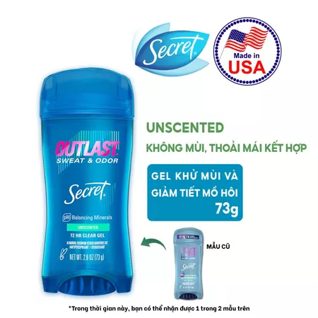  Gel Khử Mùi SECRET 73g, Giảm tiết mồ hôi 72 giờ và dưỡng da săn mịn, nhiều mùi hương 73g - Mỹ 