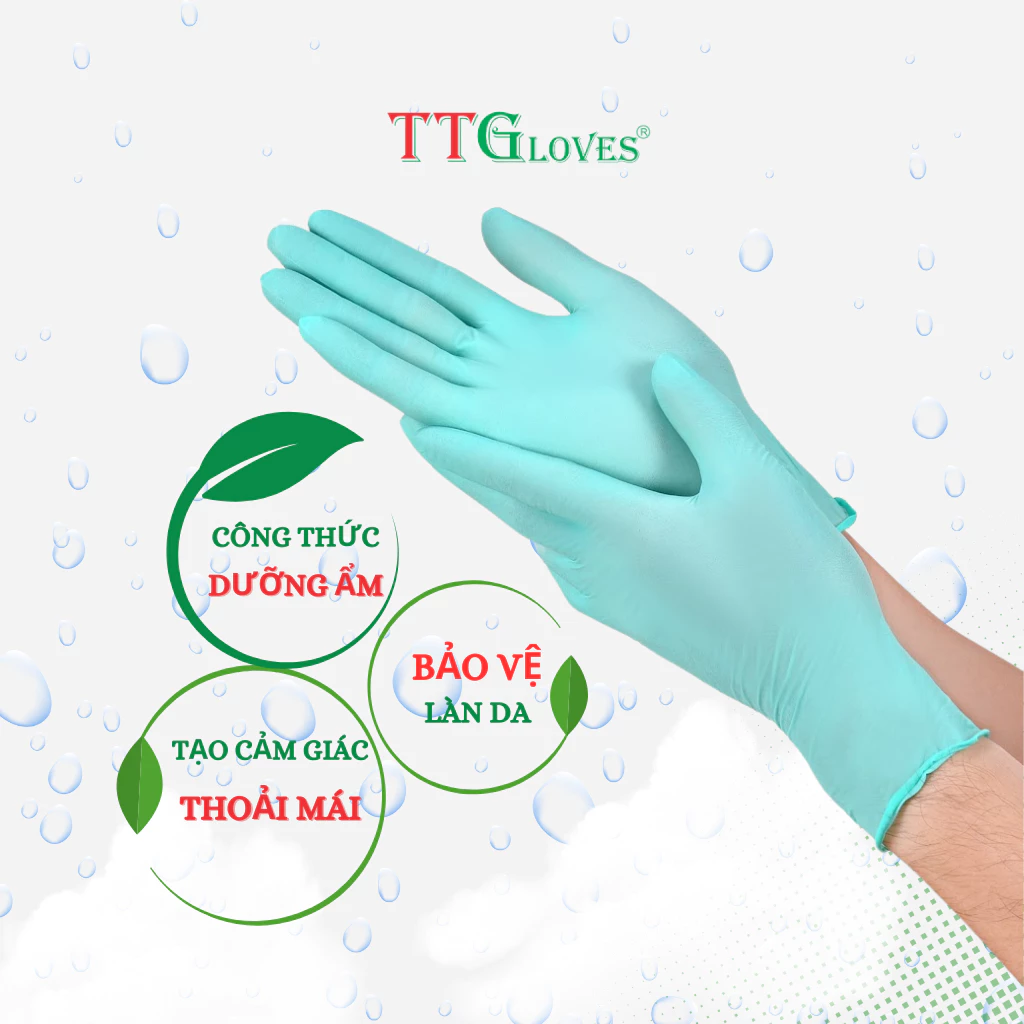  Găng Tay Cao Su Y Tế TTGLOVES Không Bột Nitrile Màu Xanh Lá Siêu Bền Đẹp 4.5gr (Hộp 100 Chiếc) 