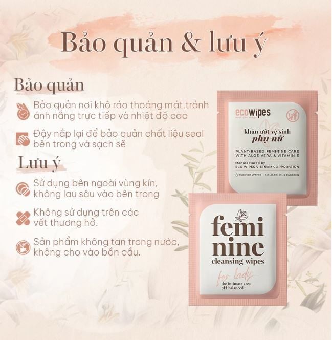 Khăn ướt vệ sinh vùng kín phụ nữ EcoWipes gói 1 tờ travel size hương hoa Daisy Hộp 20 gói 