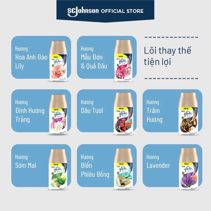  Bộ Máy & Lõi Xịt Thơm Phòng Tự Động GLADE Lưu Hương Tự Nhiên Đến 70 ngày 252ml 