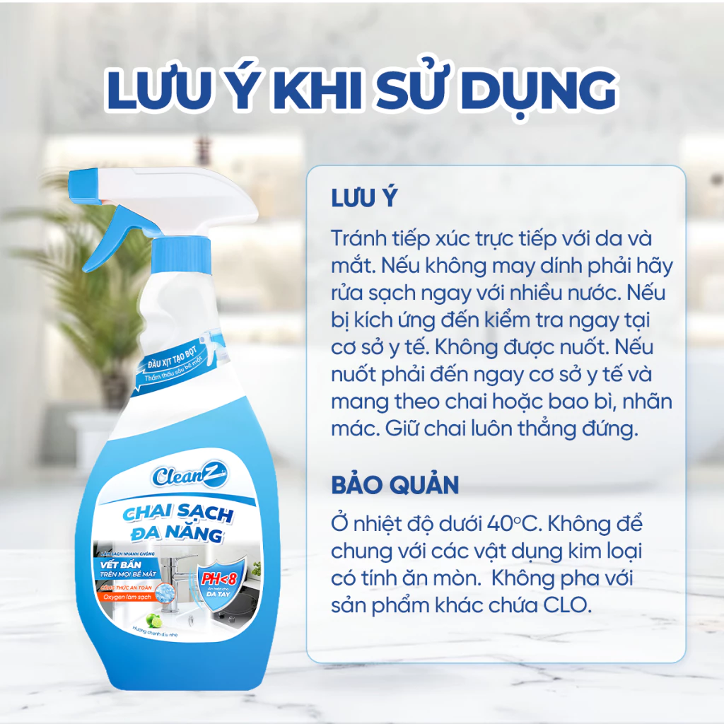  Chai Sạch Đa Năng CLEANZ hương chanh Vệ Sinh Nhà Tắm Chống Ăn Mòn Inox Vệ Sinh Vòi Rửa, Vòi Sen, Vách Kính 350-700ml 