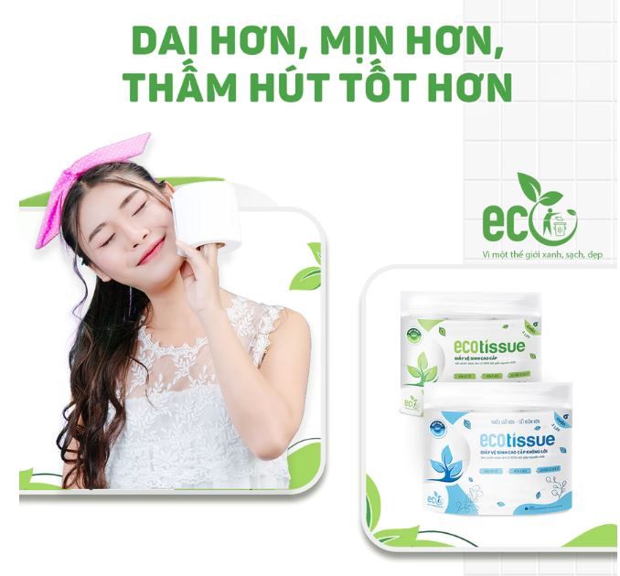  Giấy vệ sinh giấy cuộn cao cấp EcoWipes dày 3 lớp có lõi/ không lõi mềm mịn dai thấm hút tốt 