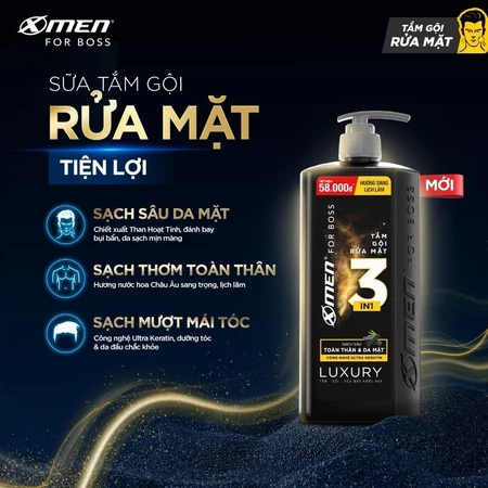 Tắm Gội Rửa Mặt XMen for Boss 3in1 Luxury 630g 350g / Tắm Gội Legend 630g / Intense 650g Hương Nước Hoa Châu Âu 
