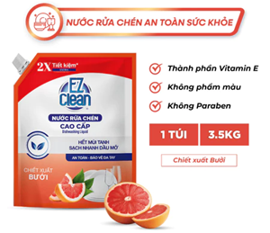  Túi Nước Rửa Chén EZ Clean 3,5kg, sạch nhanh dầu mỡ, không phẩm màu, dịu da tay, bổ sung vitamin E 