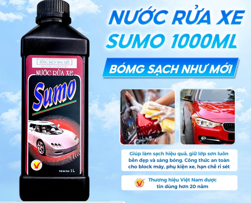  Nước Rửa Xe Sumo Wash & Wax 1 Lít XÁM Mới Nước Rửa Xe Bảo Vệ Nước Sơn Xe Rưa Xe Ô Tô 