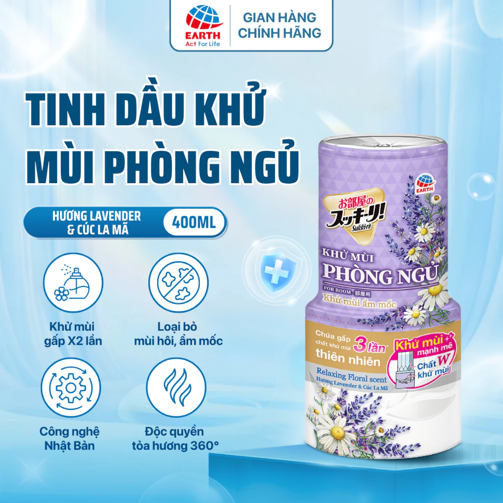  Lọ hương thơm cho phòng ngủ Sukkiri hương Lavender và Hoa Cúc La Mã (400ml) mùi nhẹ dịu, dễ chịu 