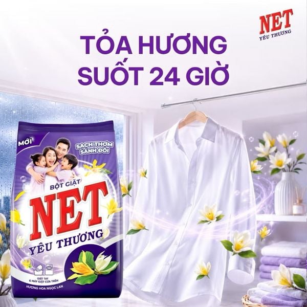  Combo bột giặt NET yêu thương hương hoa Ngọc Lan 2.4kg + nước rửa chén NET yêu thương đậm đặc hương Chanh tươi mát 250g 