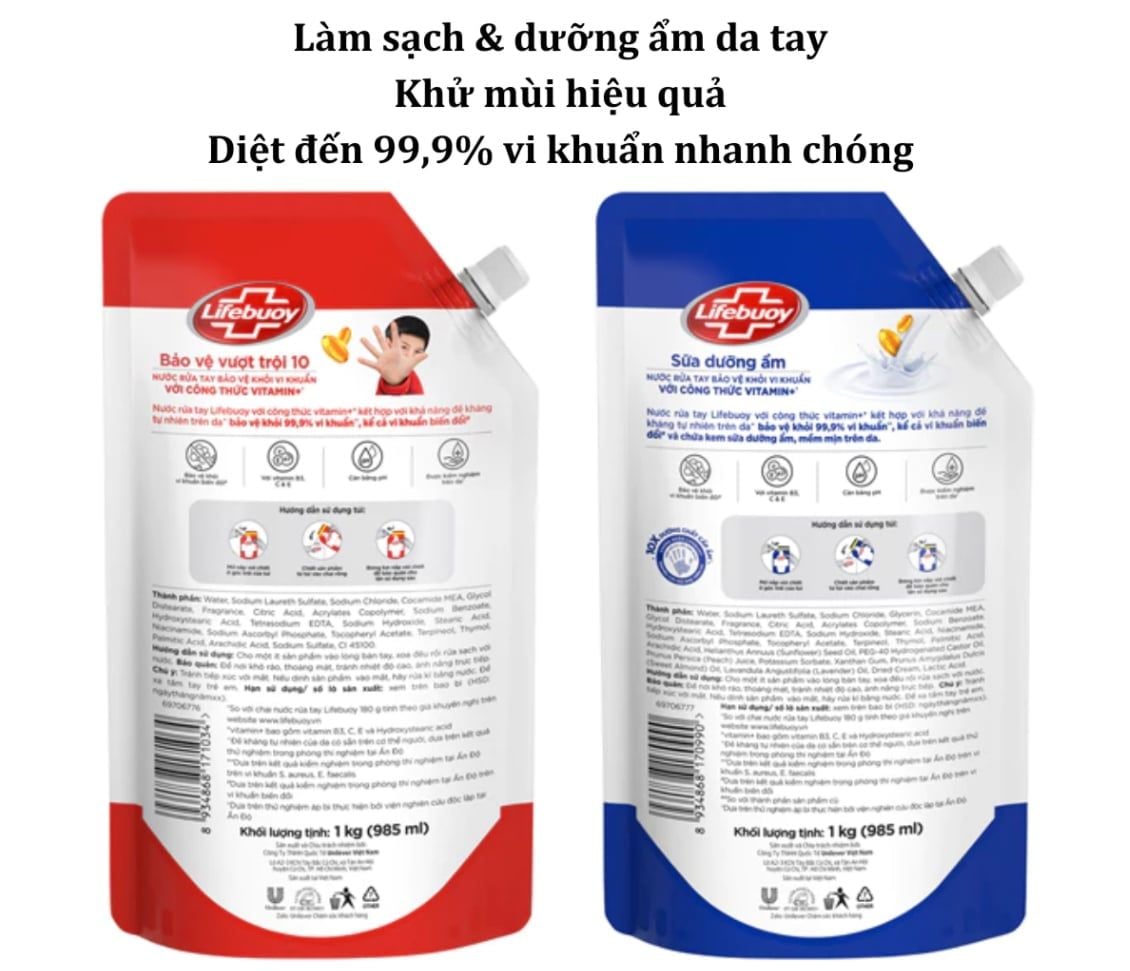  Nước rửa tay sạch khuẩn Lifebuoy Dạng Túi 1 KG có vòi tiện lợi sử dụng 