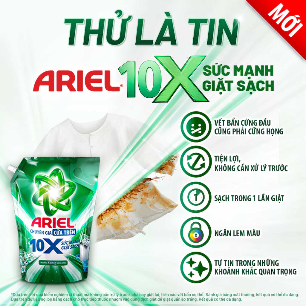  Nước Giặt Gel ARIEL 10X Sức Mạnh Giặt Sạch Chuyên Gia Cửa Trước - Cửa Trên Hương Downy Nắng Sớm Túi 1.37 - 4.05KG 