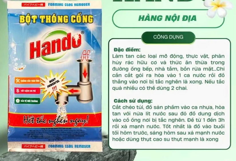  Bột thông cống Hando 100g cực mạnh an toàn đường ống 