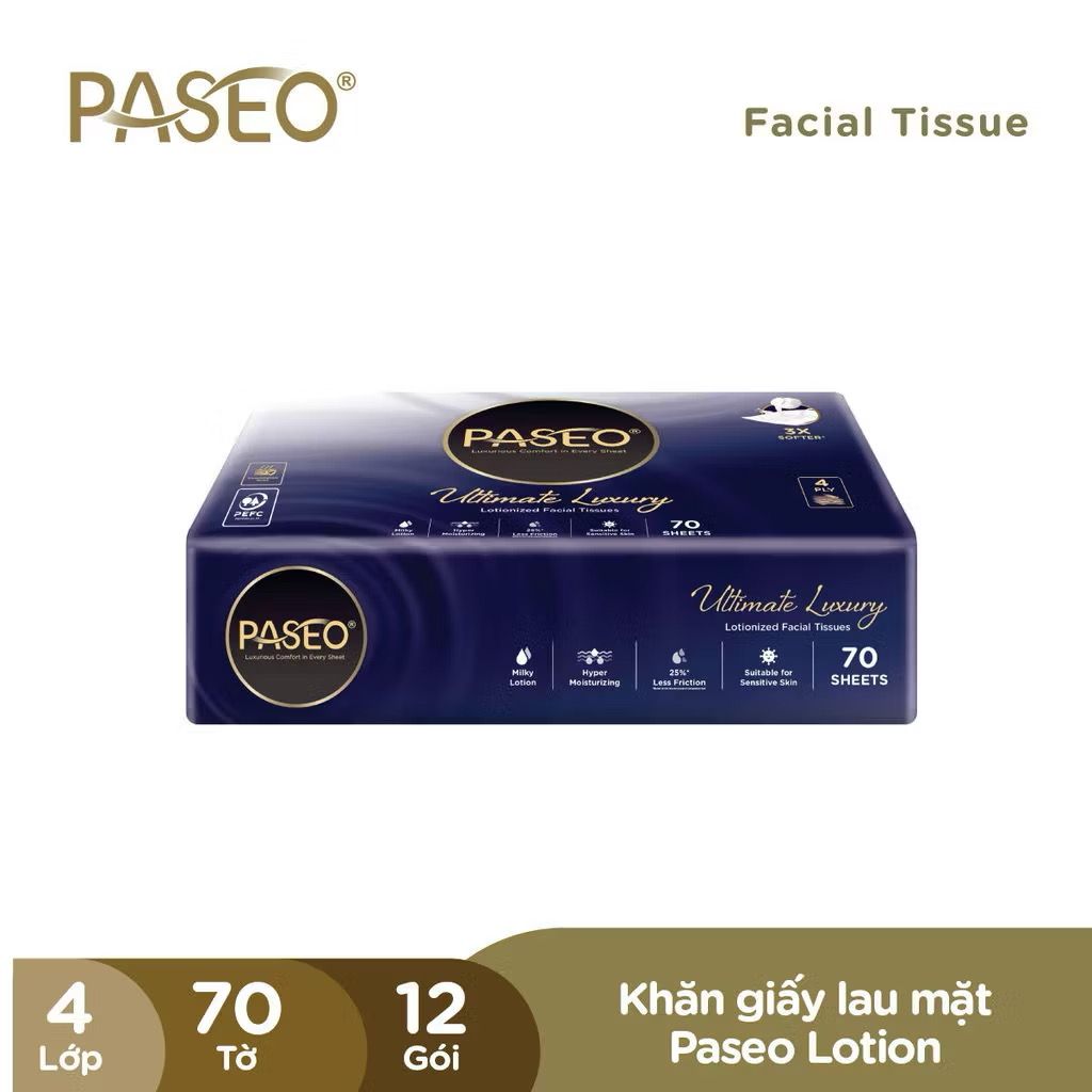  Khăn Giấy Lau Mặt PASEO 4 Gói/Lốc Siêu Mềm Mịn Dưỡng Ẩm Cho Da Nhạy Cảm (4 Lớp) - Milky Lotion 