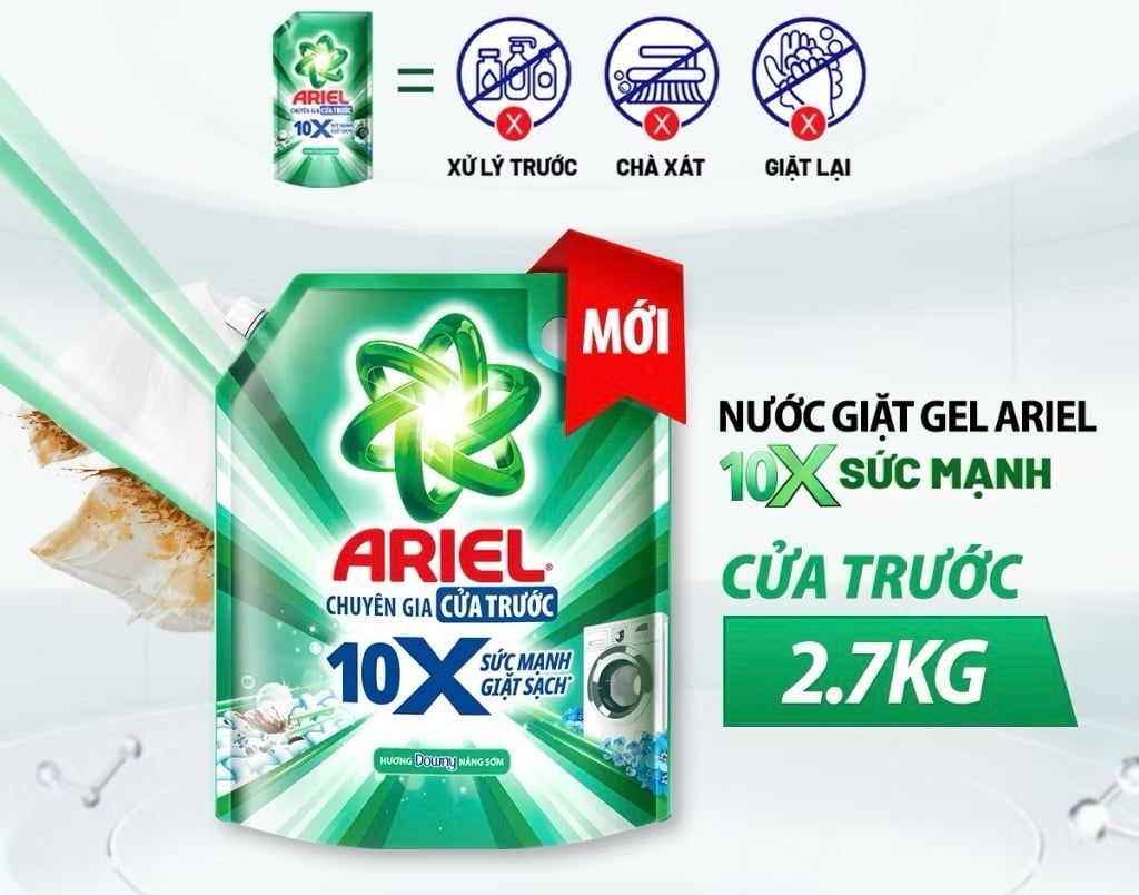  Nước Giặt Gel ARIEL 10X Sức Mạnh Giặt Sạch Chuyên Gia Cửa Trước - Cửa Trên Hương Downy Nắng Sớm Túi 1.37 - 4.05KG 