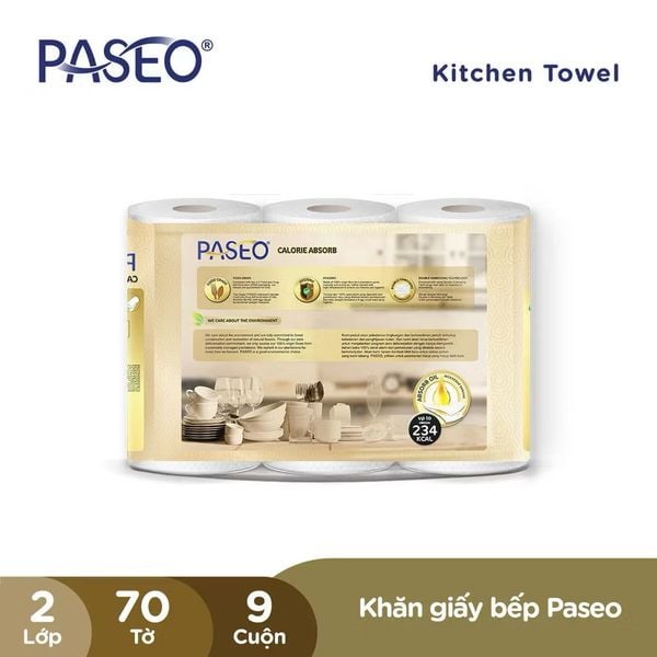  [Lốc 3 Cuộn] Giấy Bếp Đa Năng PASEO Thấm Dầu Hút Nước Nhanh An Toàn Cho Gia Đình - Calorie Absorb (2 Lớp) 