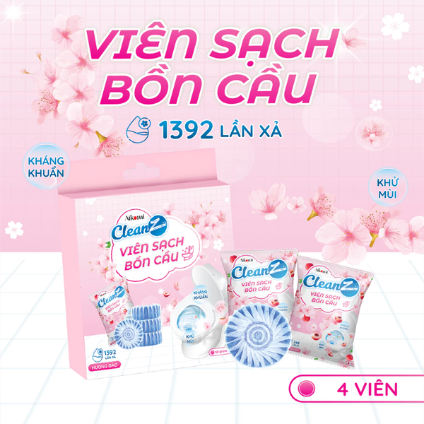  Hộp 4 Viên thả bồn cầu CleanZ hương đào khử mùi, tẩy sạch, thơm mát nhà vệ sinh 50g 