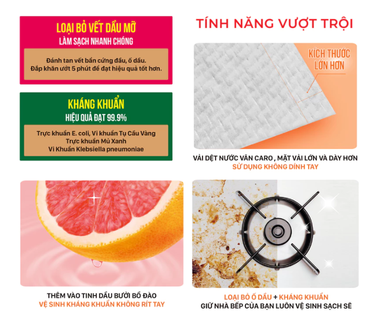  Khăn Ướt Lau Bếp LET-GREEN Sạch Ố Dầu, 30 Miếng/Bao 