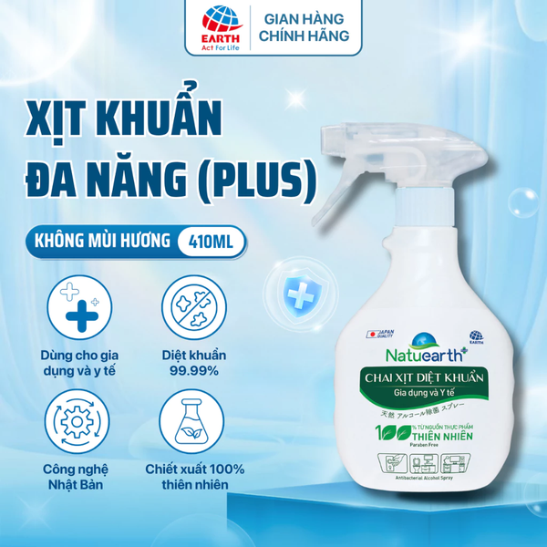  Xịt sát khuẩn đa năng Natuearth Plus 410ml làm sạch nhanh, an toàn, không gây hại cho da tay, giữ bếp sạch khuẩn 