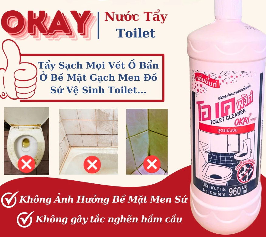  Tẩy toilet đa năng OKAY Pink Thái Lan siêu sạch 960ml 