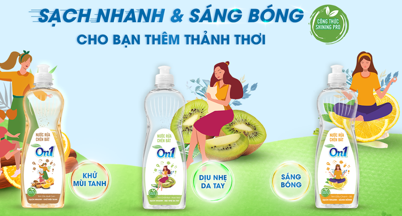  Nước Rửa Chén Bát On1 Thiên Nhiên Tinh Chất Kiwi - Aloe Vera 400-750g/ 1.4-3.2-3.5kg 