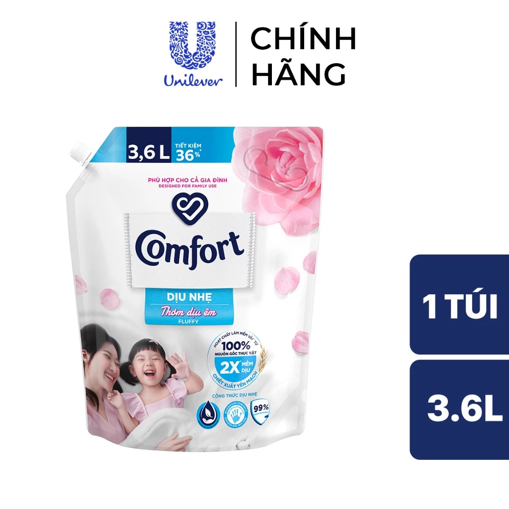  Nước Xả Vải Comfort Dịu Nhẹ Túi 3,6L 