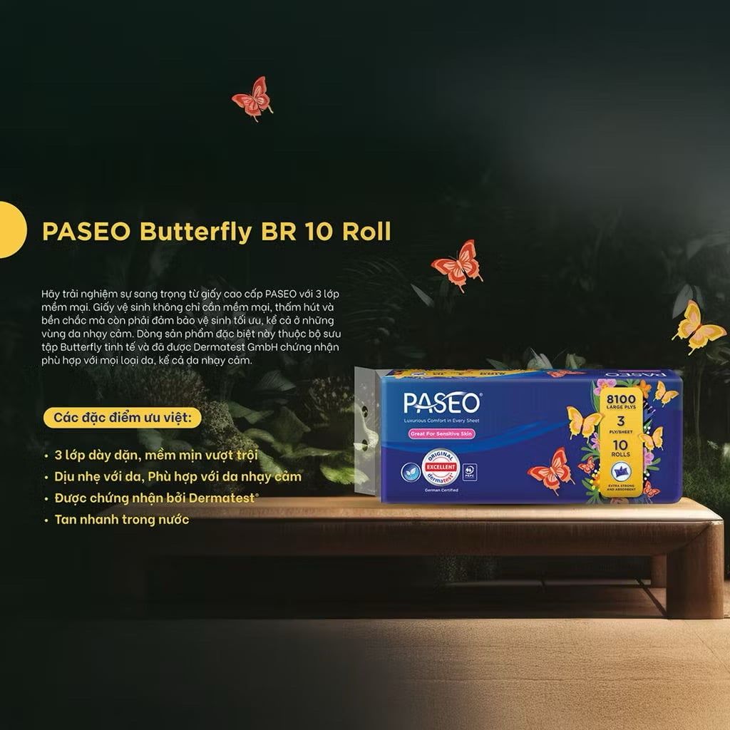  [Lốc 10 Cuộn] Giấy Vệ Sinh Paseo Cao Cấp Mềm Mịn Tan Được Trong Nước Không Gây Tắc Nghẽn (3 Lớp) 