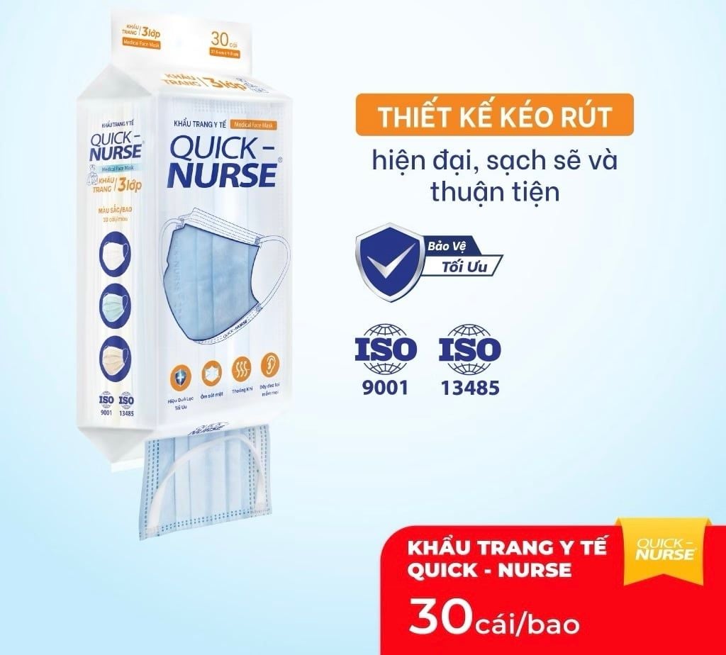 Khẩu Trang Y Tế Cao Cấp QUICK-NURSE 3 Lớp Chuẩn Y Tế, Mềm Mại, Bảo Vệ Tối ưu 