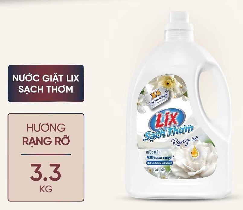  Nước giặt Lix sạch thơm hương mật ngọt/ rạng rỡ/ quyến rũ/ thanh khiết CHAI 3.3KG sạch nhanh vết bẩn 