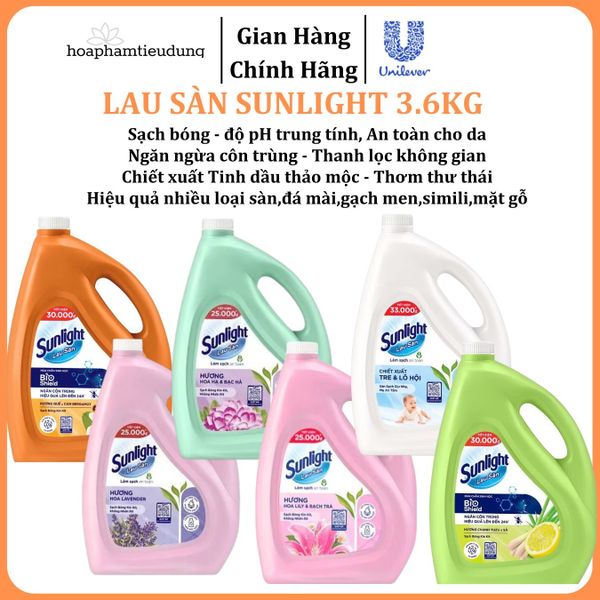  Nước lau sàn Sunlight tinh dầu thảo mộc hương hoa lily và hương thảo can 3.6kg 