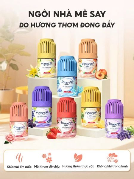 Lọ tỏa hương Lovenose hương thơm tự nhiên dễ chịu sáp thơm phòng khử mùi thế hệ mới 45 ngày - 180ml 