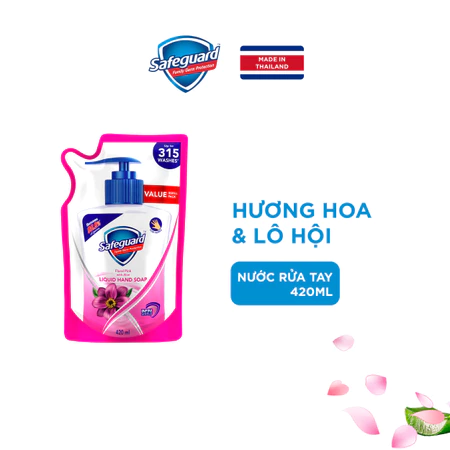  Nước Rửa Tay SAFEGUARD Sạch 99,9% Vi Khuẩn & Dịu Nhẹ Cho Da - Túi 420ML -Thái Lan 