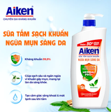  Sữa tắm sạch khuẩn Aiken thảo mộc Dưỡng ẩm mềm mịn, Ngừa mụn sáng da 845g 
