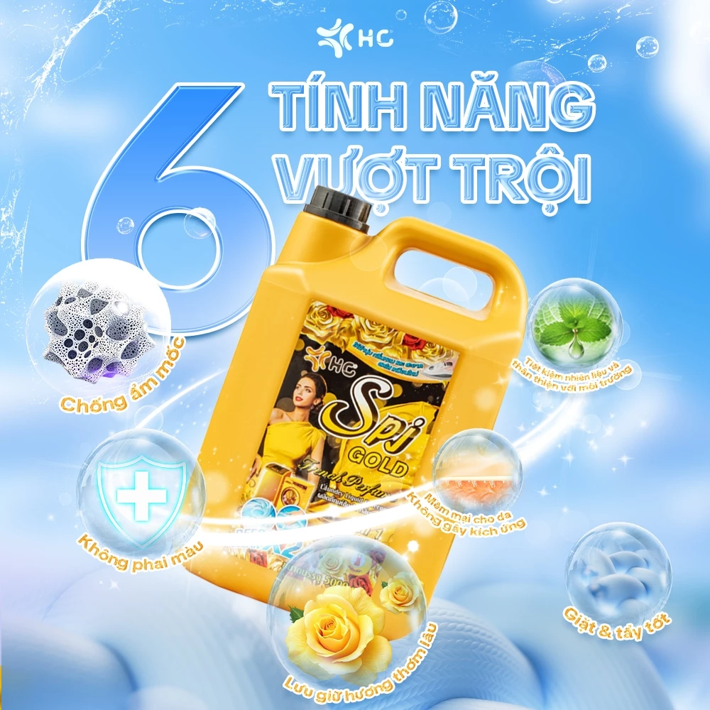  Nước Giặt HC SPJ 6 in 1 – Đánh Bay Vết Bẩn, Làm Sạch Sâu, Lưu Hương 24h, Dịu Da, Mềm Vải 
